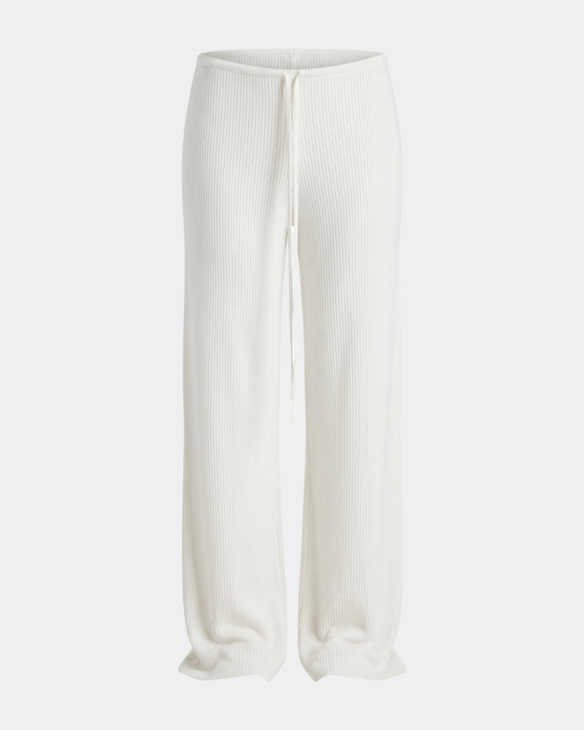 Basic plain ribbed knit low-waisted trousers