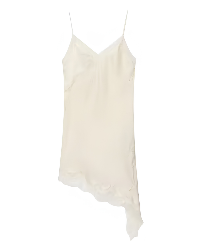 Women's dress with lace, asymmetrical slip style.