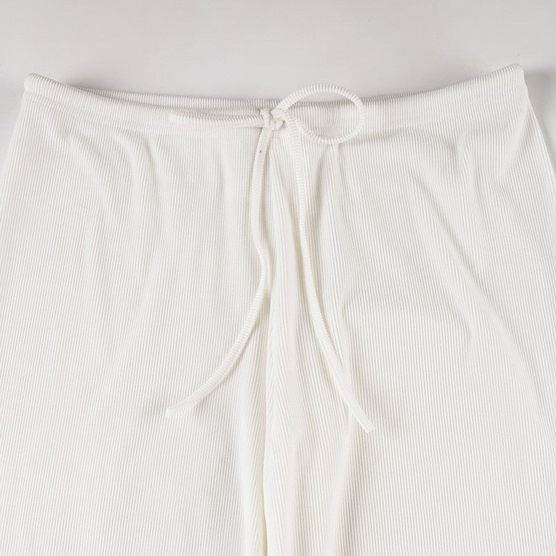 Basic plain ribbed knit low-waisted trousers